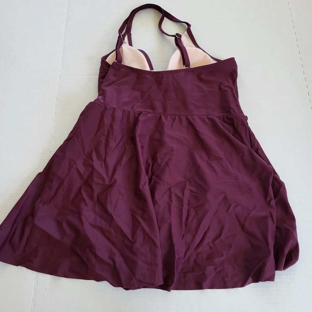 Cupshe Size L Burgundy Surplice V-Neck Swim‎ Dress One Piece Swimsuit Burgundy